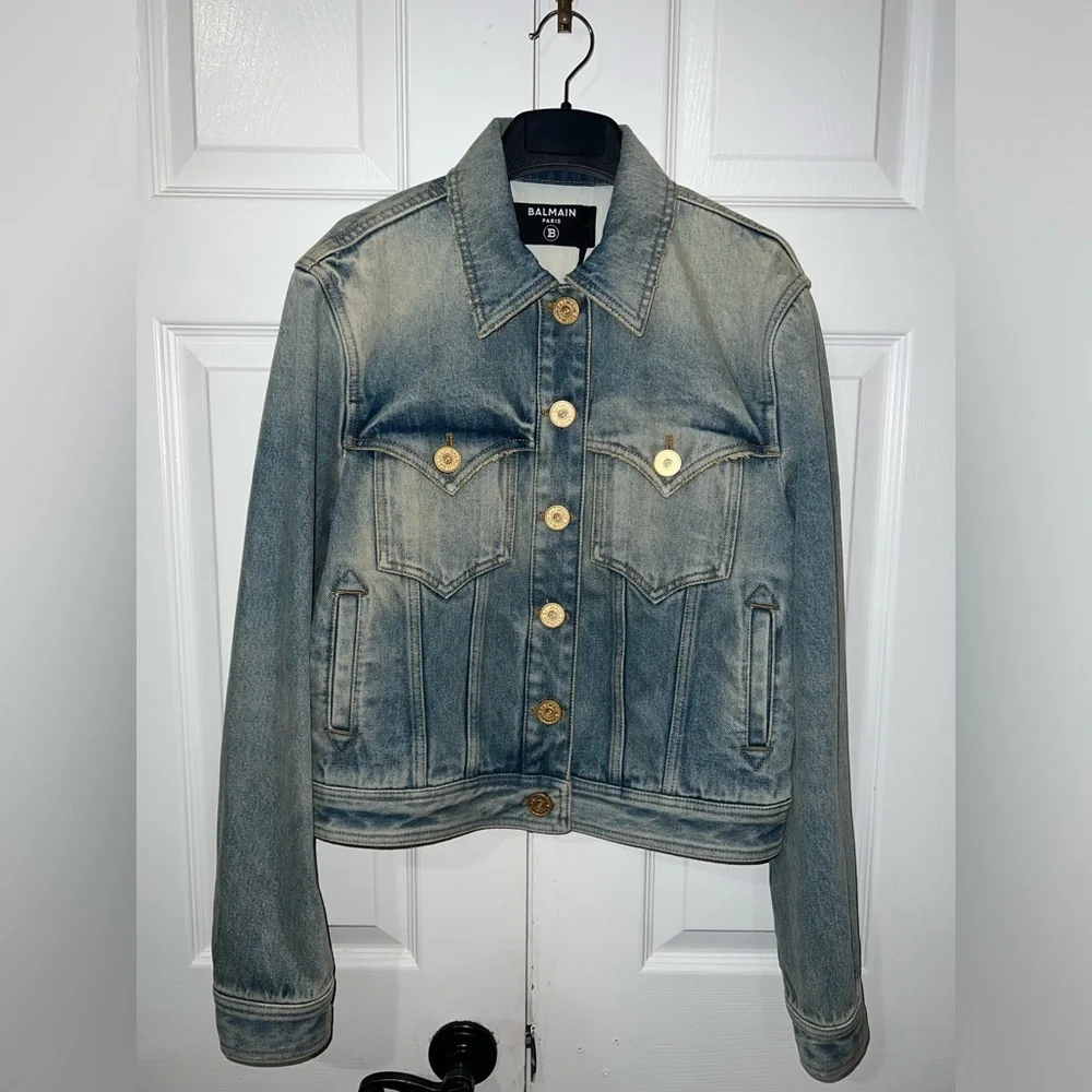 BALMAIN Gold Logo Button Denim Jacket - Picture 4 of 11